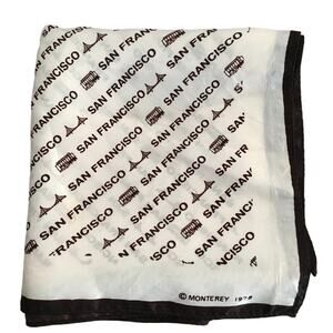 VTG 70s SAN FRANCISCO Square Scarf  Bridge Trolley Print  RARE